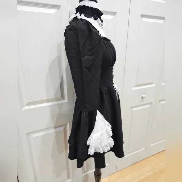 Dolls Kill Dark In Love Black & White Lace Goth Witchy Lace Up Mini Dress M - Picture 4 of 11